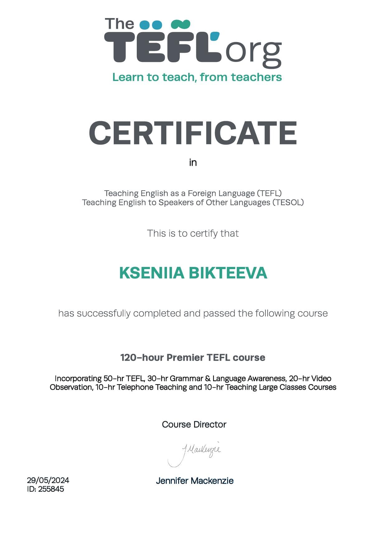 tefl certificate